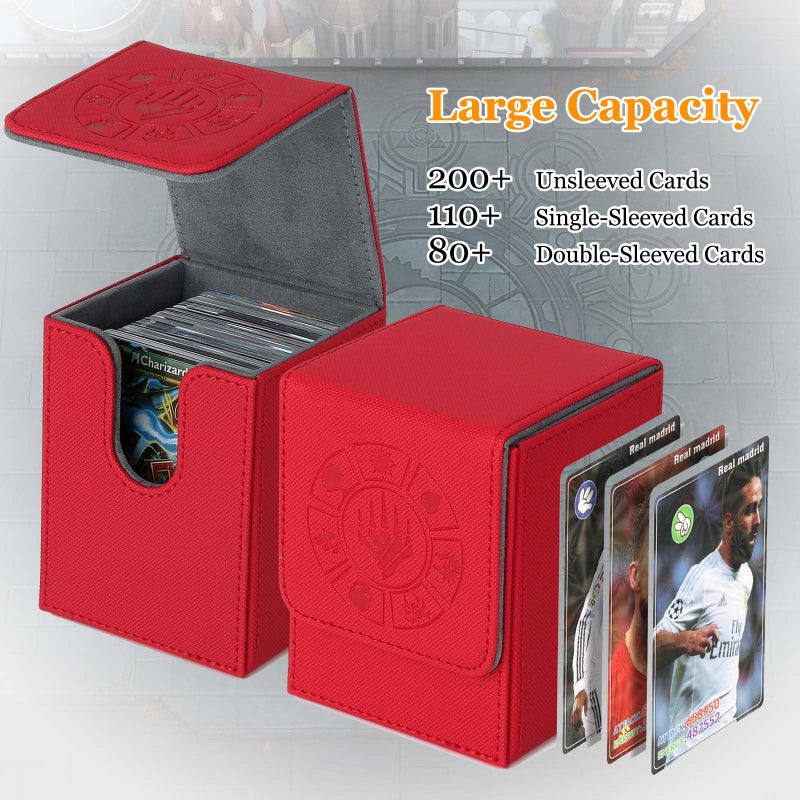 Arkeiliy Card Deck Box, 110+ Storage MTG Deck Box with 50 Pcs Card Sleeve, Collectible Trading Card Cases for Magic Commander and More (Red) - Image 2