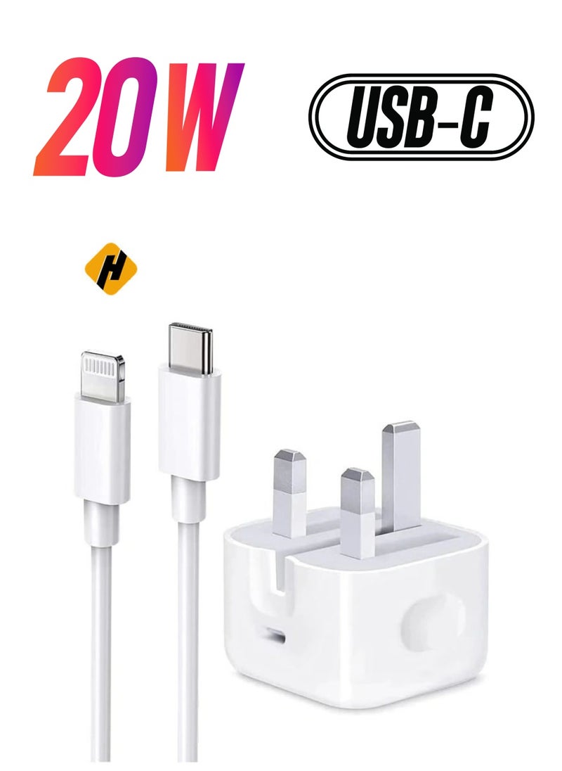 HuHa iPhone PD Fast Charger [Apple MFi Certified] 20W Type C Power Block Wall Charger Plug Adapter with 6.6FT USB-C to Lightning Cable Compatible with iPhone 14 13 12 11 X iPad,AirPods Pro (2nd Generation)  - Image 1