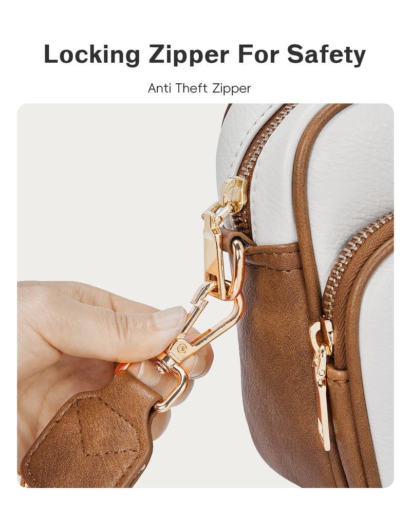 CHOLISS Small Purses for Women, Travel Purses Anti Theft Crossbody Bags for Women, Vegan Leather with Adjustable Wide Guitar Strap, Beige&Brown - Image 3