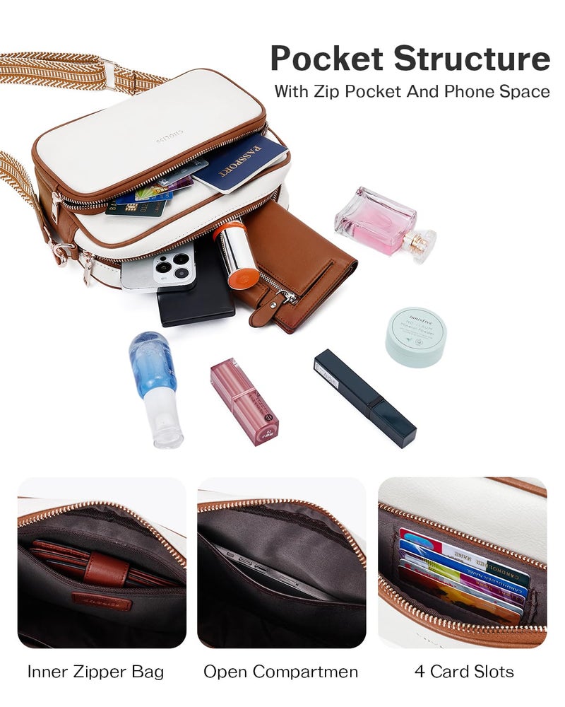 CHOLISS Small Purses for Women, Travel Purses Anti Theft Crossbody Bags for Women, Vegan Leather with Adjustable Wide Guitar Strap, Beige&Brown - Image 4