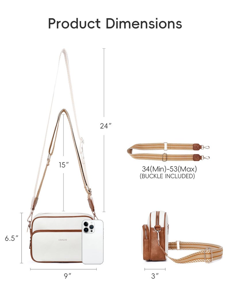 CHOLISS Small Purses for Women, Travel Purses Anti Theft Crossbody Bags for Women, Vegan Leather with Adjustable Wide Guitar Strap, Beige&Brown - Image 5