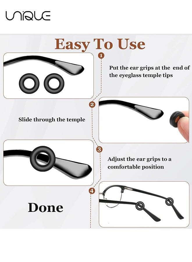 Unique 12 Pairs Round Silicone Eyeglass Ear Clips - Anti-slip Eyeglasses Ear Cushion Retainer - Eyeglasses Temple Tip Sleeve Retainer (Black/Clear/Pink/Blue) - Image 5