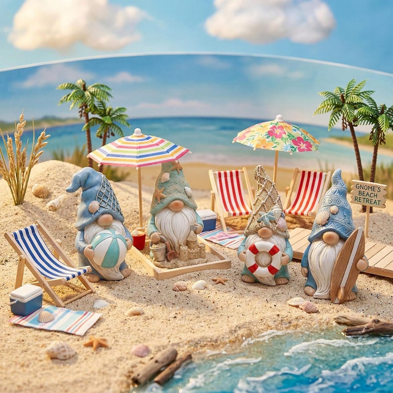Honoson 12 Pcs Summer Gnomes Figurines Beach Mini Resin Figurines Summer Elves Decor Beach Decorations for Birthday Office Home Party Table Living Room Decorations Gifts - Image 4