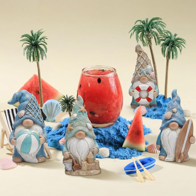 Honoson 12 Pcs Summer Gnomes Figurines Beach Mini Resin Figurines Summer Elves Decor Beach Decorations for Birthday Office Home Party Table Living Room Decorations Gifts - Image 5