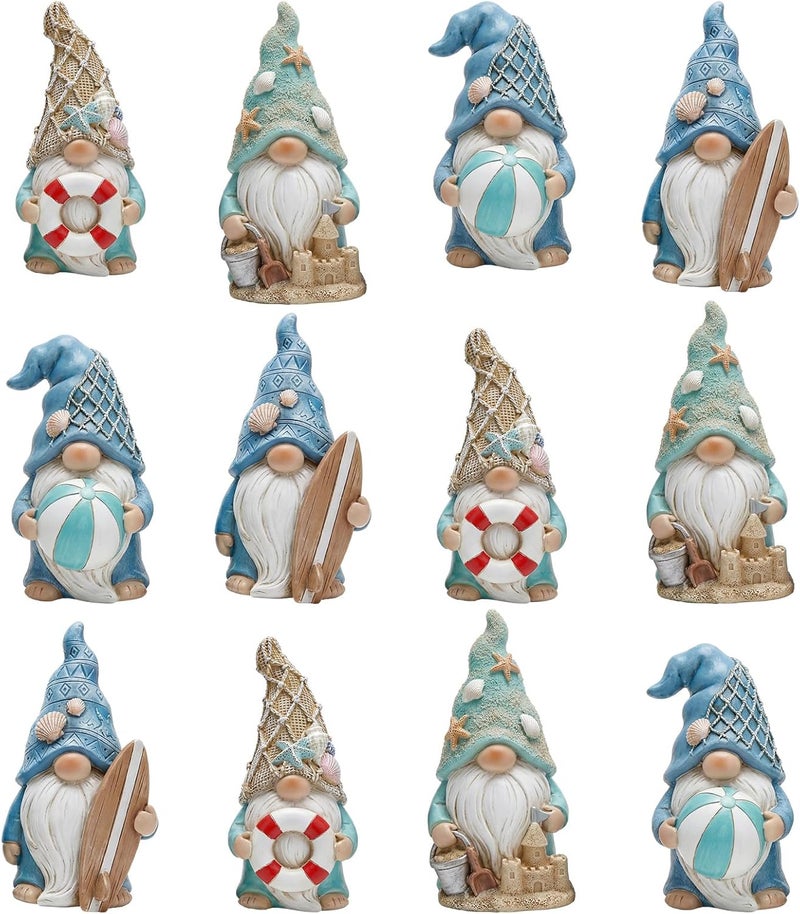 Honoson 12 Pcs Summer Gnomes Figurines Beach Mini Resin Figurines Summer Elves Decor Beach Decorations for Birthday Office Home Party Table Living Room Decorations Gifts - Image 1