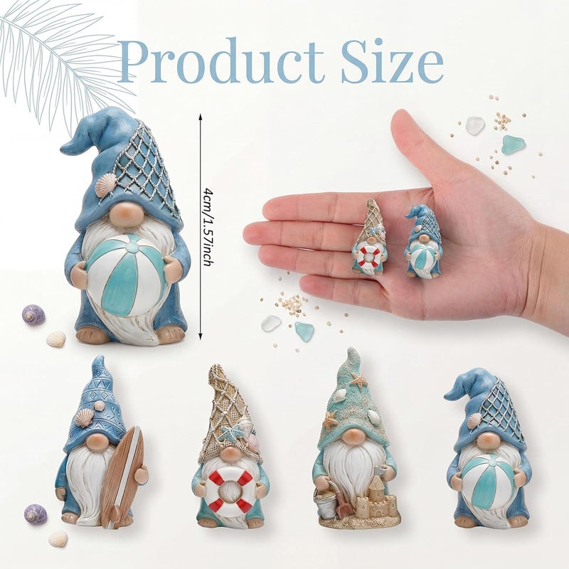 Honoson 12 Pcs Summer Gnomes Figurines Beach Mini Resin Figurines Summer Elves Decor Beach Decorations for Birthday Office Home Party Table Living Room Decorations Gifts - Image 2