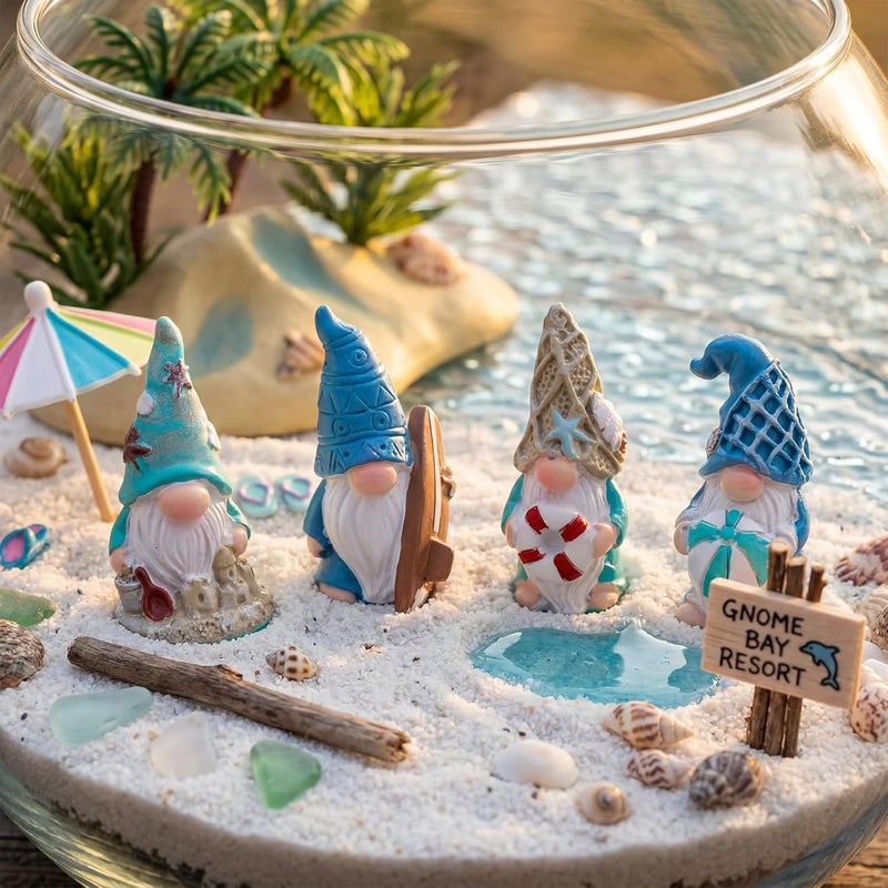 Honoson 12 Pcs Summer Gnomes Figurines Beach Mini Resin Figurines Summer Elves Decor Beach Decorations for Birthday Office Home Party Table Living Room Decorations Gifts - Image 3