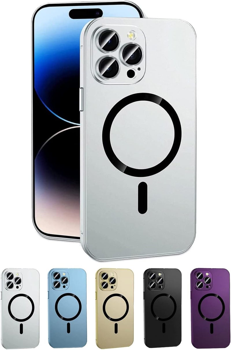 klarako Giftsme Case iPhone, Magnetic Charging Aluminium Metal Bumper Matte Case Cover for iPhone,2023 New Aluminium Metal Bumper Matte Case Cover for iPhone 12/13/14 (Silver,for iPhone 14) - Image 1