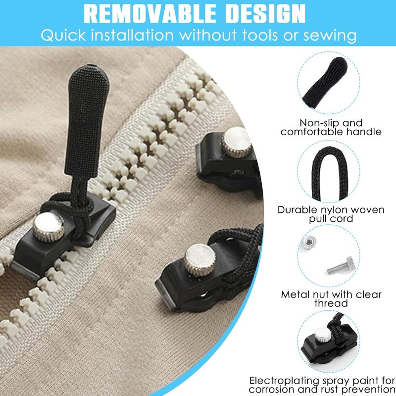 GHARKART GHARKART Zipper Repair Kit Instant Zipper Sliders with Nylon Pull Tabs Cords Replacement Plastic Zipper Pull for Sliding Teeth Universal Screw Fix Removable Zippers for Bags Garments 15  - Image 5