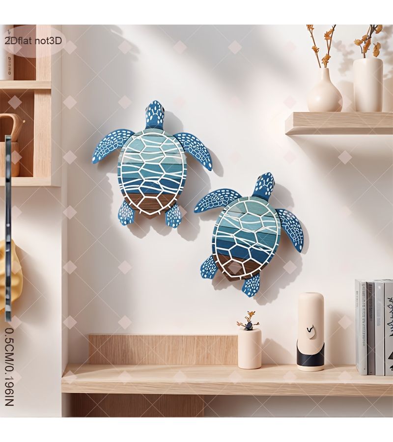 2 Pcs Reusable Coastal Wooden Turtle Wall Panels Irregular Sea Decor Bathroom Farmhouse - Image 1