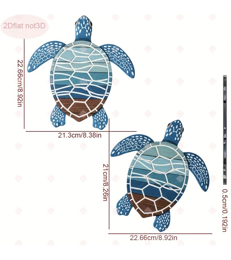 2 Pcs Reusable Coastal Wooden Turtle Wall Panels Irregular Sea Decor Bathroom Farmhouse - Image 2
