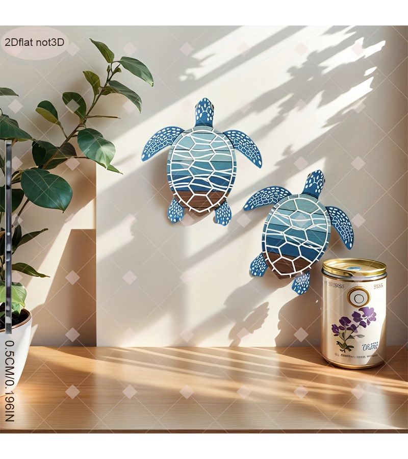 2 Pcs Reusable Coastal Wooden Turtle Wall Panels Irregular Sea Decor Bathroom Farmhouse - Image 3