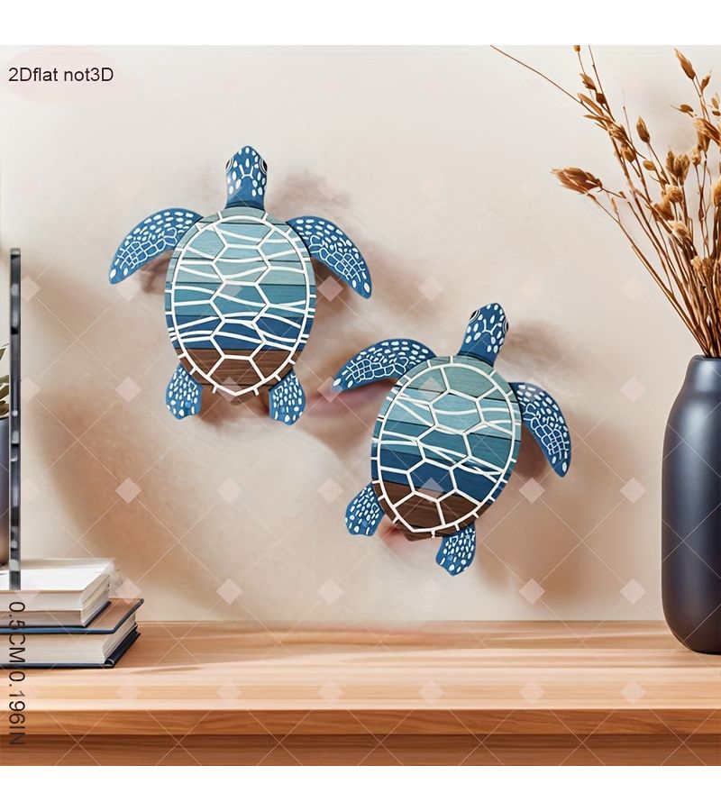 2 Pcs Reusable Coastal Wooden Turtle Wall Panels Irregular Sea Decor Bathroom Farmhouse - Image 5