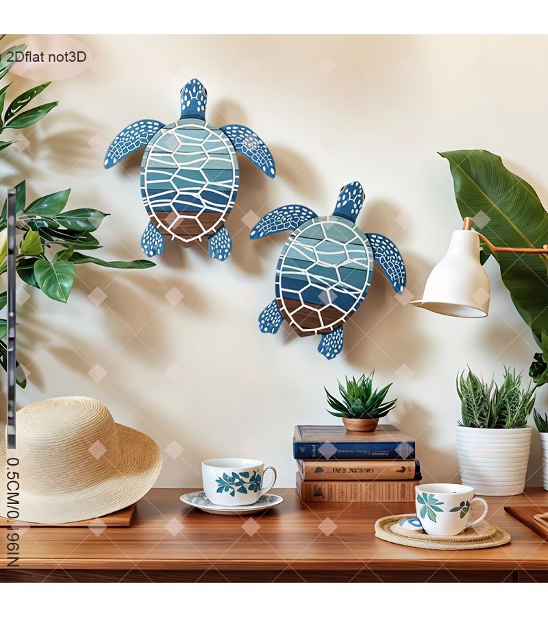 2 Pcs Reusable Coastal Wooden Turtle Wall Panels Irregular Sea Decor Bathroom Farmhouse - Image 4