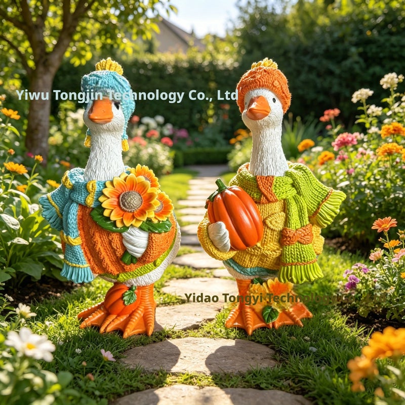 Autumn Pumpkin Duck Resin Ornament - Image 1