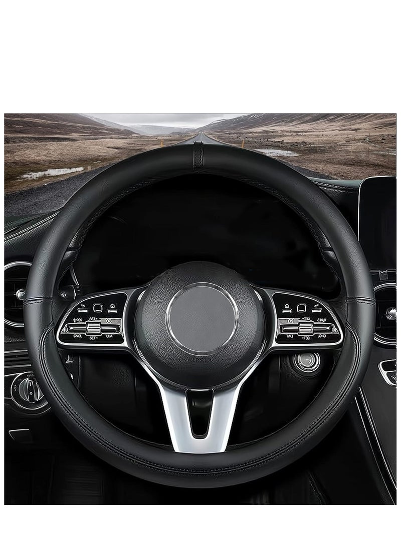 GUDOO Car Steering Wheel Cover Nappa Leather Car Steering Wheel Cover Non-Slip Steering Wheel Cover Interior Accessories Black - Image 1