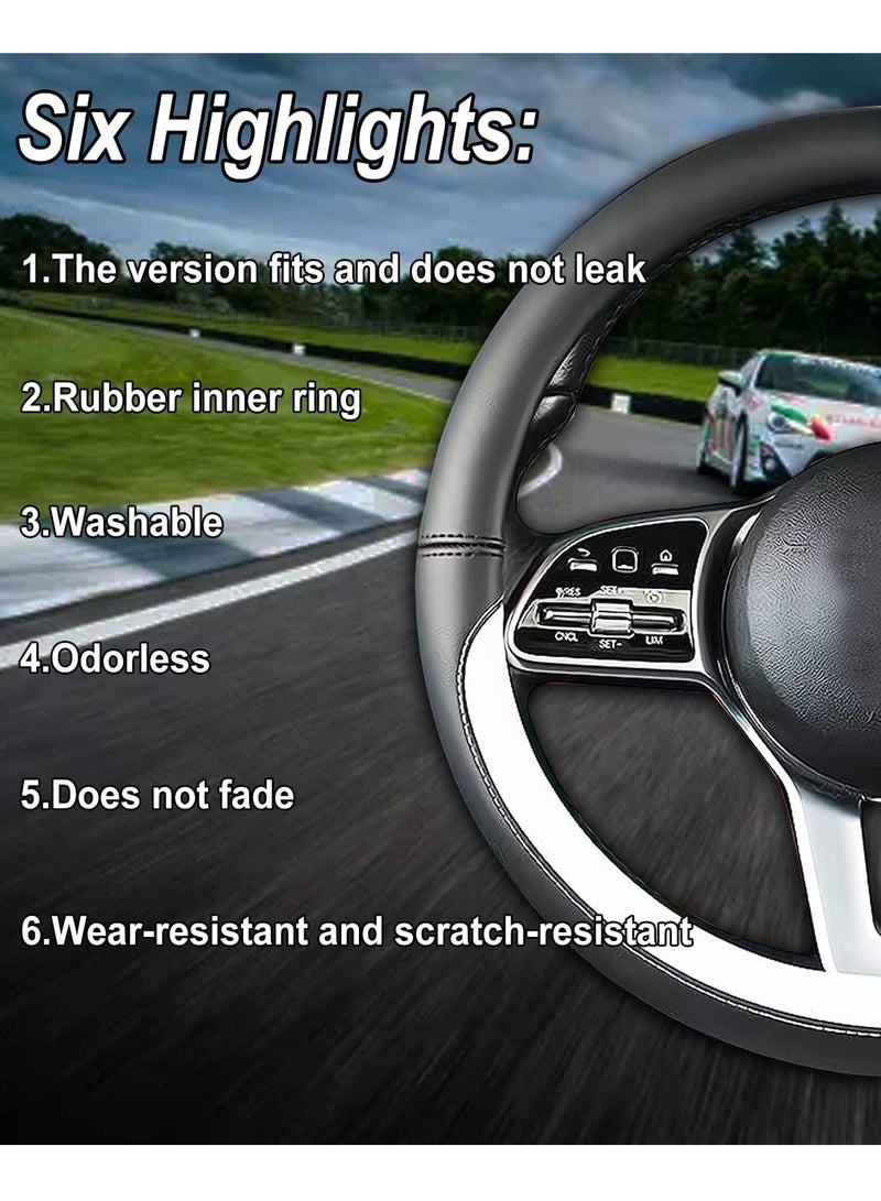 GUDOO Car Steering Wheel Cover Nappa Leather Car Steering Wheel Cover Non-Slip Steering Wheel Cover Interior Accessories Black - Image 2