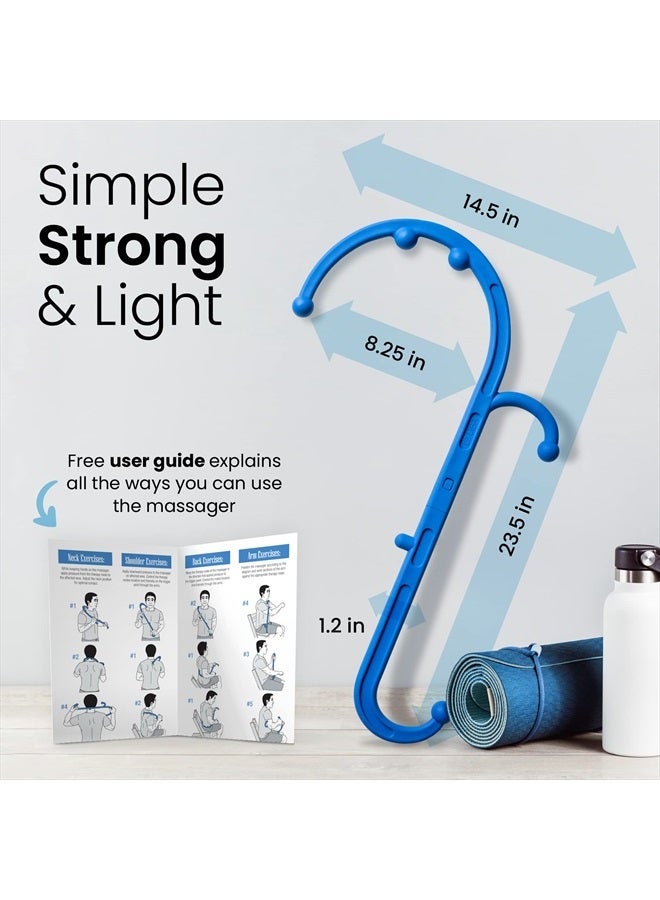 LiBa Back and Neck Massager - Trigger Point Massage Tools for Pain Relief and Self Massage Hook Therapy Handheld Back Neck Shoulder Massager Blue - Gift for Women & Men - Image 2