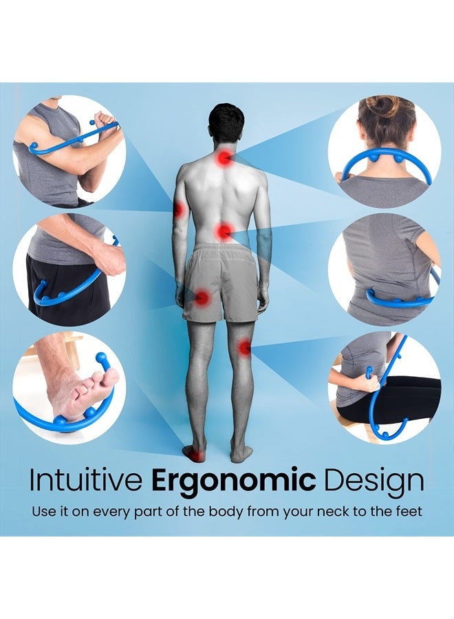 LiBa Back and Neck Massager - Trigger Point Massage Tools for Pain Relief and Self Massage Hook Therapy Handheld Back Neck Shoulder Massager Blue - Gift for Women & Men - Image 5