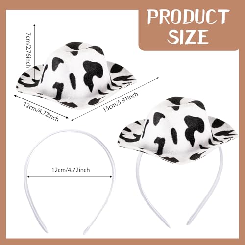 Cozypower Halloween Cowboy Hat Headband Mini Cowgirl Hat Headband Cowboy Hats Women's Costume Headwear for Masquerade Party(Cow Print,Classic) - Image 2