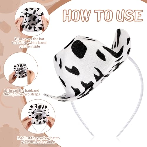 Cozypower Halloween Cowboy Hat Headband Mini Cowgirl Hat Headband Cowboy Hats Women's Costume Headwear for Masquerade Party(Cow Print,Classic) - Image 3