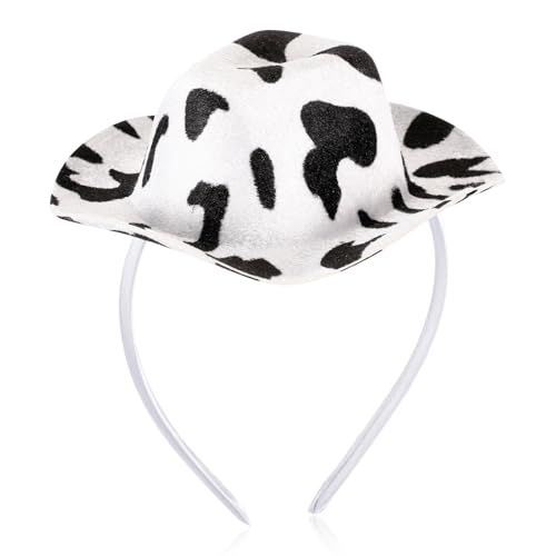 Cozypower Halloween Cowboy Hat Headband Mini Cowgirl Hat Headband Cowboy Hats Women's Costume Headwear for Masquerade Party(Cow Print,Classic) - Image 1