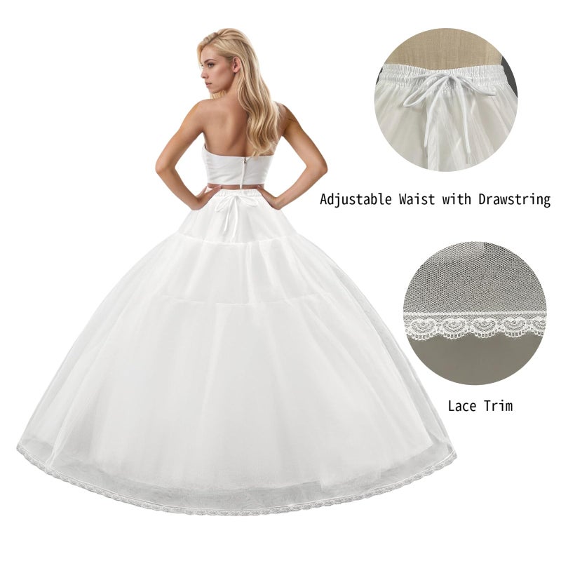 LJXploreMax 8 Layer Tulle Hoopless Crinoline Petticoat Underskirt for Women A-Line Long Fluffy Slip With Lace Trim for Bridal Wedding Dresses Ball Gown - Image 3