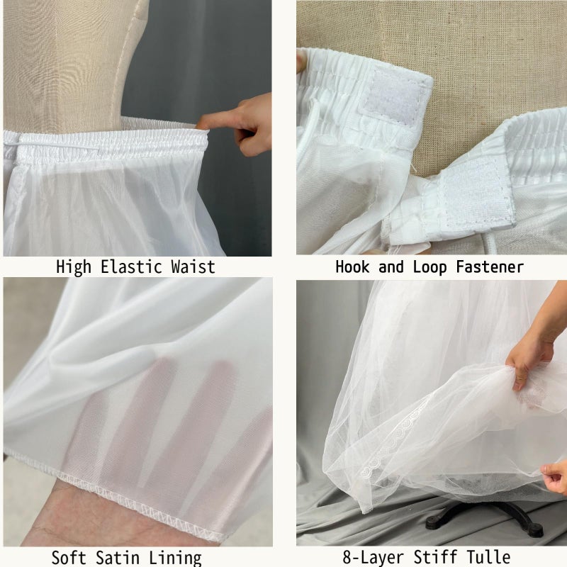 LJXploreMax 8 Layer Tulle Hoopless Crinoline Petticoat Underskirt for Women A-Line Long Fluffy Slip With Lace Trim for Bridal Wedding Dresses Ball Gown - Image 4