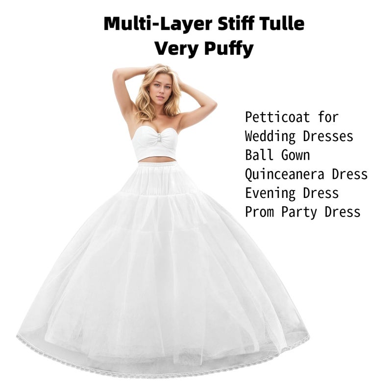 LJXploreMax 8 Layer Tulle Hoopless Crinoline Petticoat Underskirt for Women A-Line Long Fluffy Slip With Lace Trim for Bridal Wedding Dresses Ball Gown - Image 5