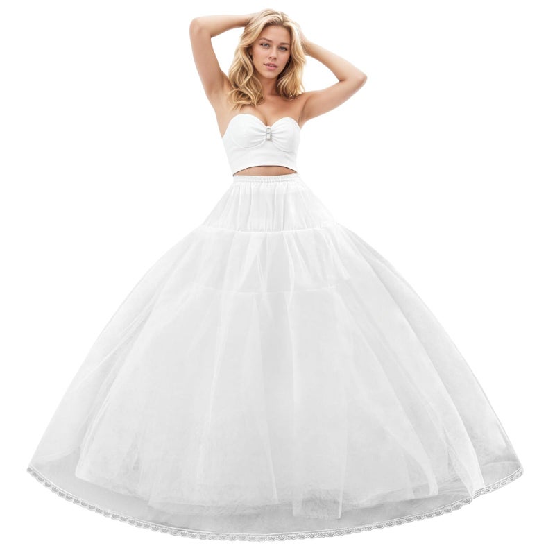 LJXploreMax 8 Layer Tulle Hoopless Crinoline Petticoat Underskirt for Women A-Line Long Fluffy Slip With Lace Trim for Bridal Wedding Dresses Ball Gown - Image 1