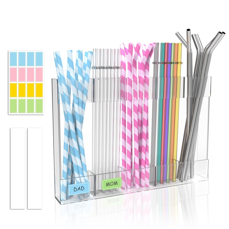 RUFHVTY Acrylic Straw Holder for Cabinet Door, 9.5" Reusable Straws Organizer Storage Dispenser with Ultra Sticky Adhesive, Kitchen Accessories Container for Counter Cupboard (Transparent) - Image 1
