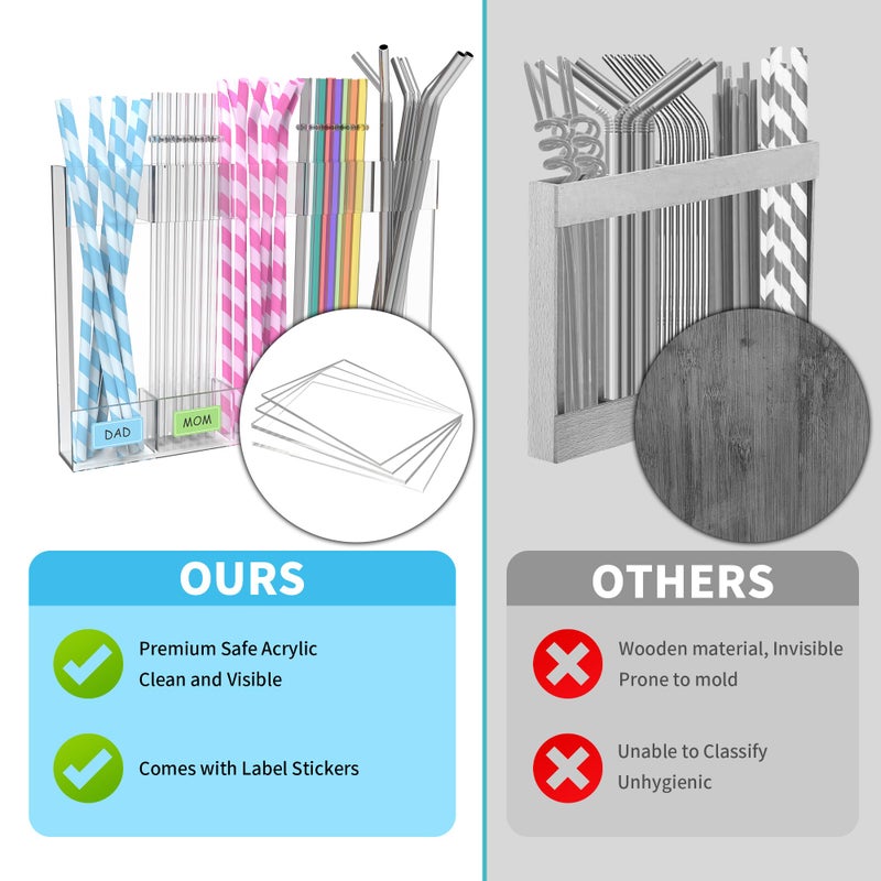 RUFHVTY Acrylic Straw Holder for Cabinet Door, 9.5" Reusable Straws Organizer Storage Dispenser with Ultra Sticky Adhesive, Kitchen Accessories Container for Counter Cupboard (Transparent) - Image 4