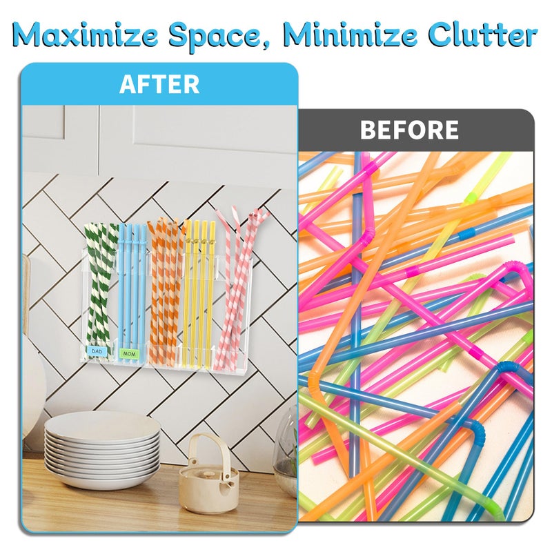 RUFHVTY Acrylic Straw Holder for Cabinet Door, 9.5" Reusable Straws Organizer Storage Dispenser with Ultra Sticky Adhesive, Kitchen Accessories Container for Counter Cupboard (Transparent) - Image 5