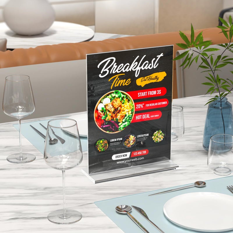 Dooiclear 3 Pack Acrylic Sign Holder 8.5 x 11 Inches, Clear Menu Stand, Vertical Flyer Display, Table Paper Holder, Desk Brochure, Plastic Sign Display for Restaurants, Office, Store - Image 5