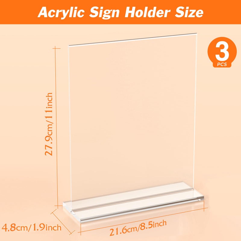 Dooiclear 3 Pack Acrylic Sign Holder 8.5 x 11 Inches, Clear Menu Stand, Vertical Flyer Display, Table Paper Holder, Desk Brochure, Plastic Sign Display for Restaurants, Office, Store - Image 2