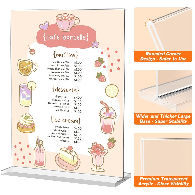 Dooiclear 3 Pack Acrylic Sign Holder 8.5 x 11 Inches, Clear Menu Stand, Vertical Flyer Display, Table Paper Holder, Desk Brochure, Plastic Sign Display for Restaurants, Office, Store - Image 4