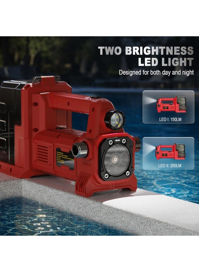Danero Cordless Water Transfer Pump Compatible with Milwaukee 18V Battery (Tool Only), 1/4HP Brushless Motor, 540GPH Self Priming Utility Pump for Pool Draining, Pond, Watering, Garden, Tank - Image 4