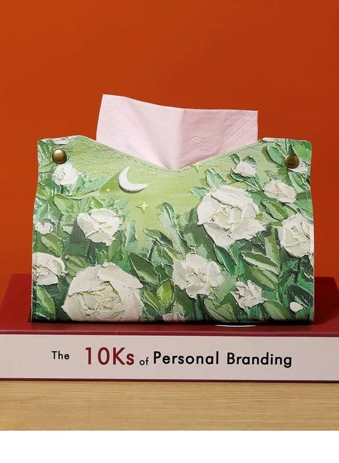 جلد طبيعي على الطراز الأوروبي مزاجه الراقية مطبوعة غرفة المعيشة المنزلية صندوق مناديل صندوق مناديل السيارة صندوق مناديل الزهور صندوق مناديل أخضر - Image 3