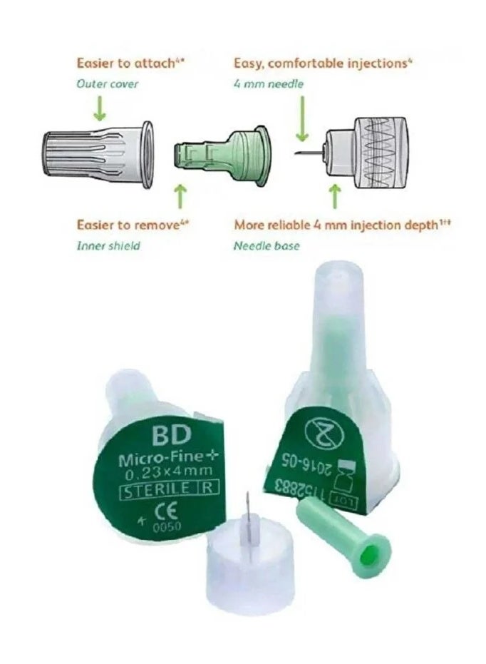 بي دي إبر قلم الأنسولين الأصلية مايكرو-فاين بلس، 32G × 4 مم، 100 قطعة - Image 3