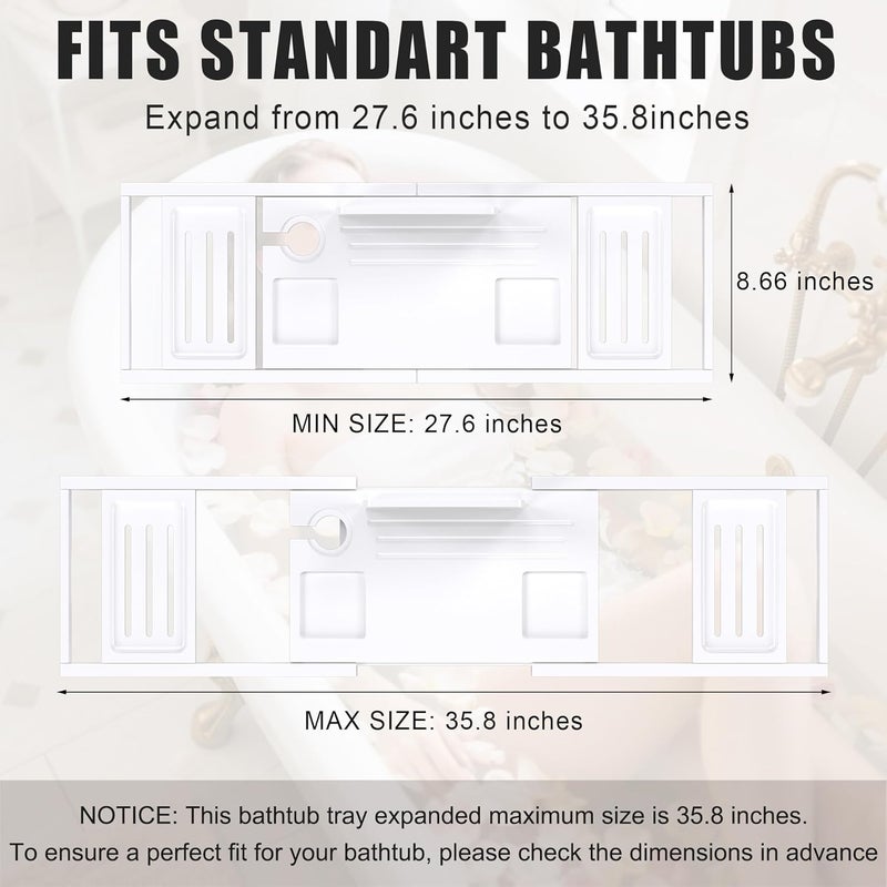promitop Bathtub Tray Caddy,Premium Bamboo Expandable Bath Tub Trays Table, Foldable Bathroom Accessories,Great House Warming, Anniversary and Birthday Gifts,White - Image 3