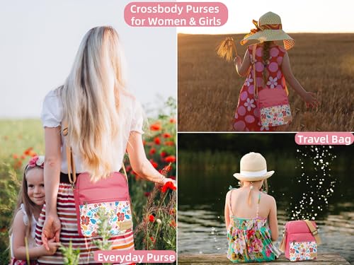 Leaper Girls Crossbody Purses 2 PCS Women Floral Messenger Bag Canvas Crossbody Bag and Purse Set for Women (SD07-Pink) - Image 2