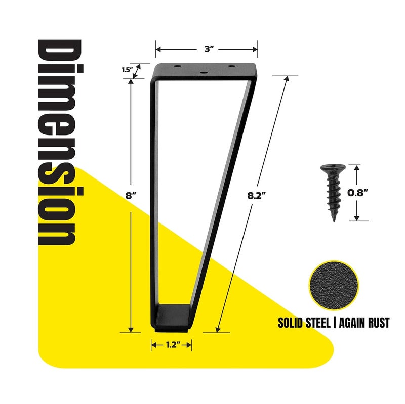 FATATA Metal Furniture Legs 4pcs8 inch Solid Steel Modern Style for Side Table TV Stand Cabinet Bench Slab Table Black - Image 2