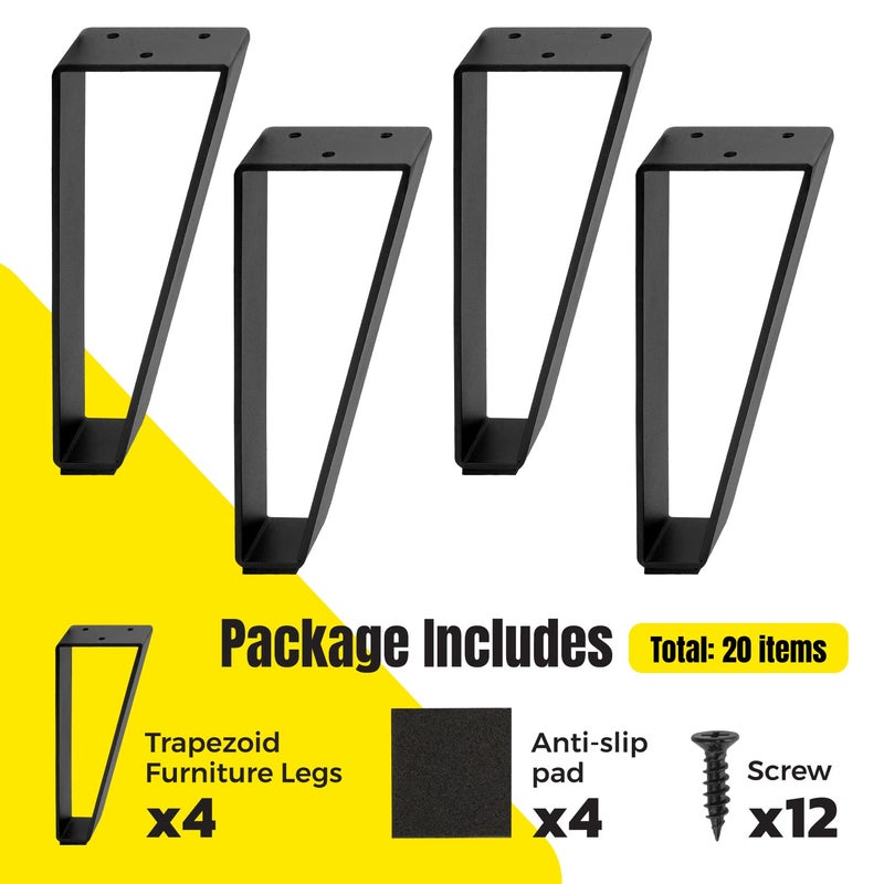 FATATA Metal Furniture Legs 4pcs8 inch Solid Steel Modern Style for Side Table TV Stand Cabinet Bench Slab Table Black - Image 3