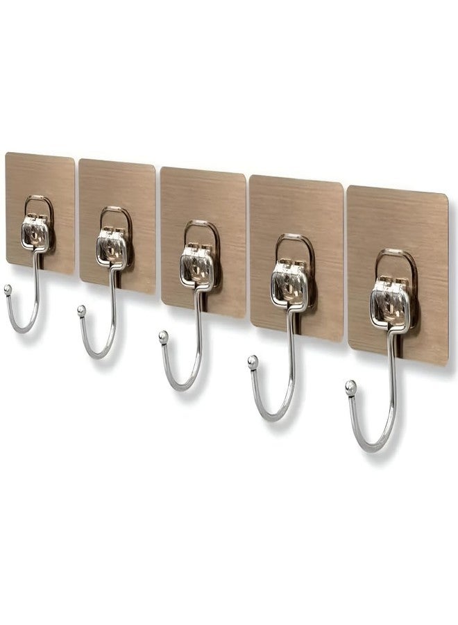 CLICKSY Adhesive Wall Hooks for Heavy Items Stainless Steel, PVC, ABS Nail Free Seamless Adhesive Non-Trace No Drilling Installation Hanging, Waterproof Screws Wall Hook (Golden Hook 5-pcs) - Image 1