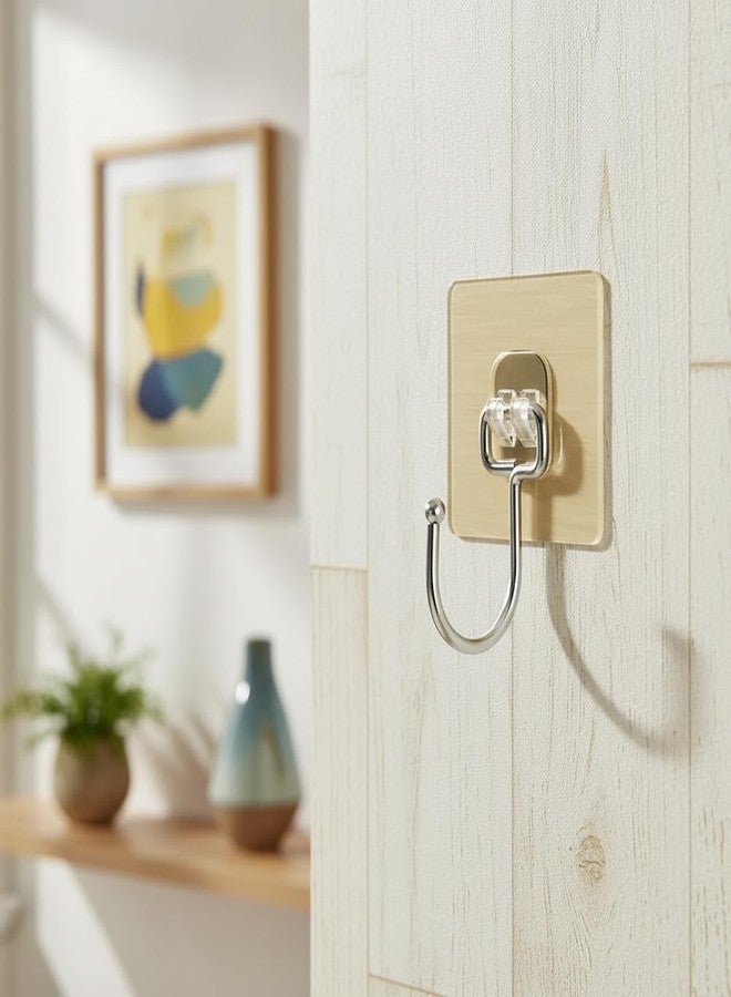 CLICKSY Adhesive Wall Hooks for Heavy Items Stainless Steel, PVC, ABS Nail Free Seamless Adhesive Non-Trace No Drilling Installation Hanging, Waterproof Screws Wall Hook (Golden Hook 5-pcs) - Image 5