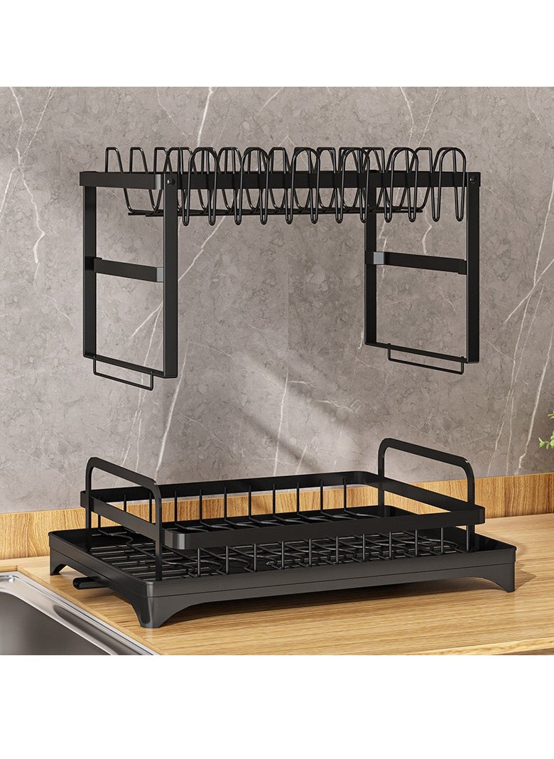 Generic Large Dish Drying Rack, 2-Tier Kitchen Organiser with Utensil Holder.Equipped with Cutlery Holder, Cutting Board Holder and Drainage System.Black  - Image 3
