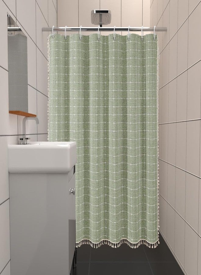 ggaimwf Sage Green Plaid Shower Curtain Farmhouse Checkered Boho Shower Curtains for Bathroom, Rustic Shabby Chic Heavy Duty Bathroom Curtain Set with Tassel -Bohemian Cloth Shower Curtain 72x72 Inch - Image 4