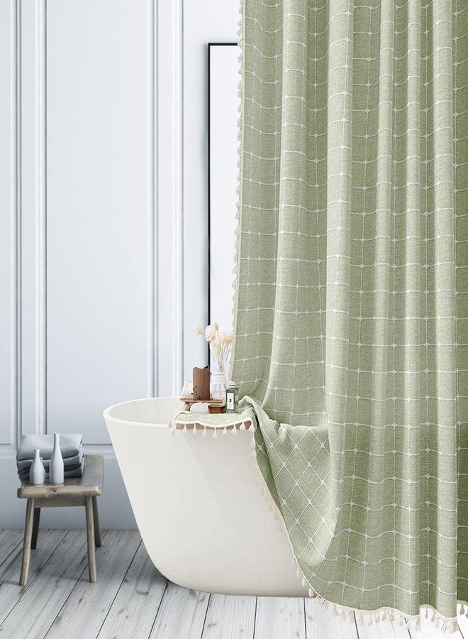 ggaimwf Sage Green Plaid Shower Curtain Farmhouse Checkered Boho Shower Curtains for Bathroom, Rustic Shabby Chic Heavy Duty Bathroom Curtain Set with Tassel -Bohemian Cloth Shower Curtain 72x72 Inch - Image 1