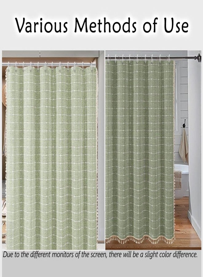 ggaimwf Sage Green Plaid Shower Curtain Farmhouse Checkered Boho Shower Curtains for Bathroom, Rustic Shabby Chic Heavy Duty Bathroom Curtain Set with Tassel -Bohemian Cloth Shower Curtain 72x72 Inch - Image 5