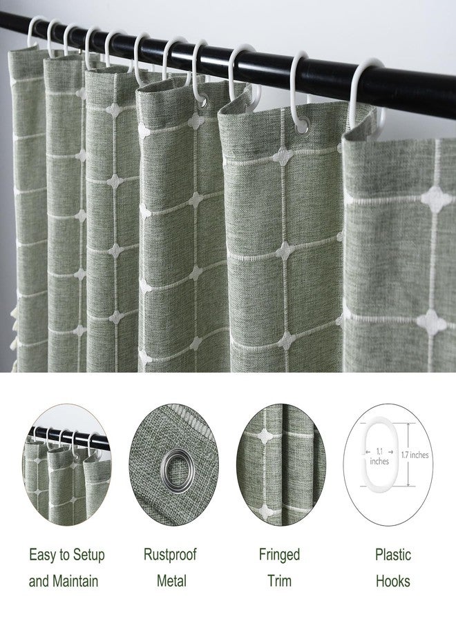 ggaimwf Sage Green Plaid Shower Curtain Farmhouse Checkered Boho Shower Curtains for Bathroom, Rustic Shabby Chic Heavy Duty Bathroom Curtain Set with Tassel -Bohemian Cloth Shower Curtain 72x72 Inch - Image 3
